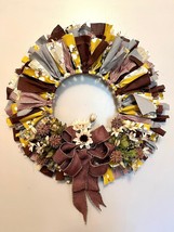16&quot; round handmade multicolor fabric rag wreath - farmhouse country style - £15.84 GBP