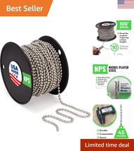 Beaded Ball Chain 4.5mm –  Made Nickel Plated Steel NPS 100 Feet Spool f... - $104.72