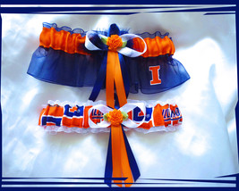 University of Illinois Illini Assorted Organza Fabric Flower Wedding Garters  - £19.98 GBP