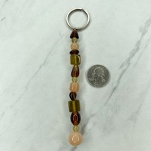 Linear Beaded Brown Peach Silver Tone Keychain Keyring - $6.92