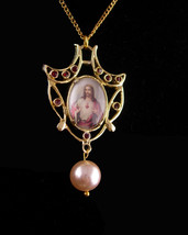 1950&#39;s Religious necklace - art nouveau style - Jesus bubble glass - 2 sided - c - £59.95 GBP