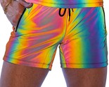 Reflective Shorts Zipper Pockets Drawstring Multicolor Rainbow Rave Danc... - £42.43 GBP