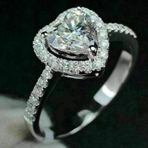 Halo Engagement Ring 2.35Ct Heart Cut Simulated Diamond 14k White Gold Size 7.5 - $247.54