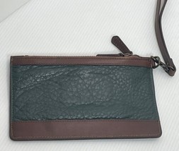 L.L. Bean Leather Wristlet Wallet Clutch Brown Green Zipper Pockets 8x5 ... - £36.67 GBP