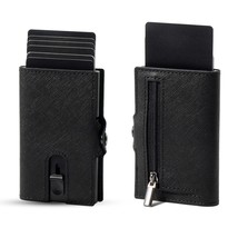  Saffiano Real Leather  Anti-Theft Credit Card Holder Bloc Aluminum Box Slim Aut - £55.87 GBP