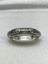Art Deco Style (ca. 1945) 1000 Platinum Hand Chased Engraved 3.8mm Band ... - $685.00
