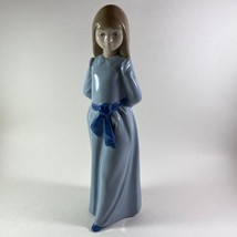 Vintage Nao Figurine Lladro Girl Looking Down with Blue Dress Hand Painted - £46.34 GBP