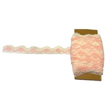 Petite Scalloped Lingerie Pink &amp; White Floral Lace Stretch Trim Roll 1” ... - £29.78 GBP