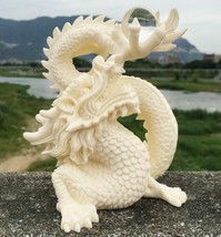 Dragon Statue Figurine Tagua Nut Hand Carved Reiki Healing Feng Shui Ivory - £24.33 GBP