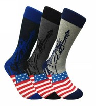 Mens USA Lady Liberty Novelty Socks 3 Pair Bundle FINEFIT - NWT - $8.99