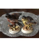 Two Vintage Ceramic Porcelain Birds On Tree Trunk Hand Painted 5” Tall J... - £15.53 GBP