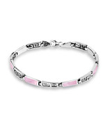 Greek Key Labyrinth Pink Mother of pearl Inlay Sterling Silver Bracelet - £37.92 GBP