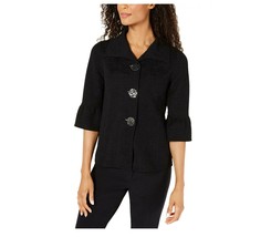 JM Collection Women L Deep Black Textured 3/4 Sleeve Three Button Jacket... - $33.31