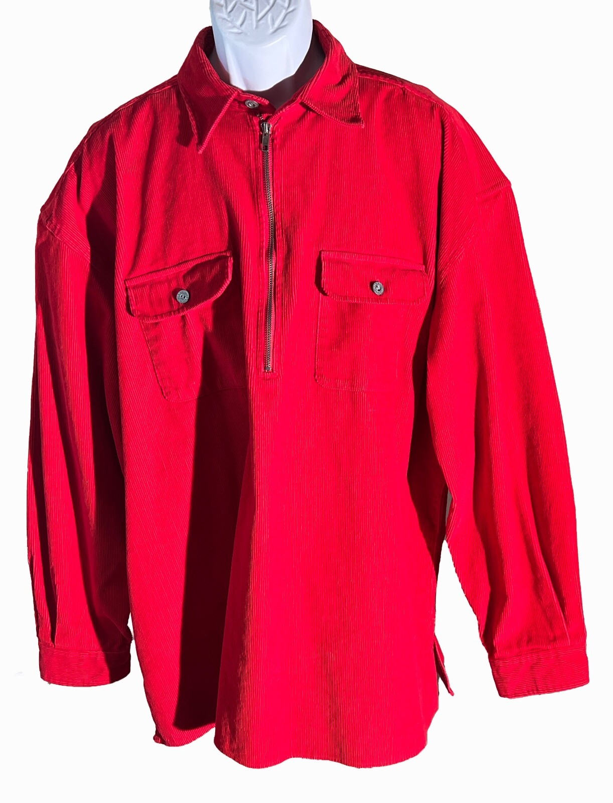 VTG Marlboro Man Red Corduroy Pullover Shirt Jac 1/2 Zip Cigarettes Mens XL - $19.79