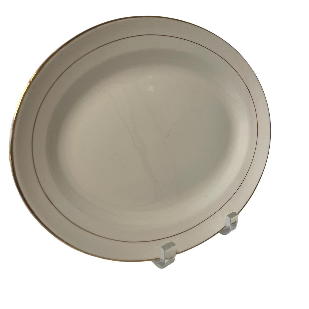 Edwin M Knowles China Oval Serving Platter Semi Vitreous Cream Gold Trim... - $23.49