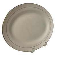 Edwin M Knowles China Oval Serving Platter Semi Vitreous Cream Gold Trim... - $31.85 CAD