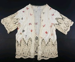 London Kaye Boho Crochet Butterfly Embroidered Open Kimono Cardigan One ... - $293.39 MXN
