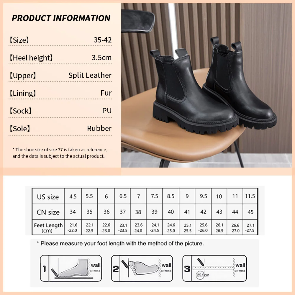 U-Double Real Leather Women Chelsea Shoes  Platform Warm  High Heel  Ankle Boots - £99.73 GBP