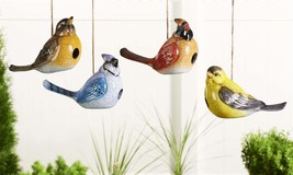 Hanging Bird House Set of 4 Jute Cardinal Blue Jay Yellow Bird Glossy Poly Stone image 2