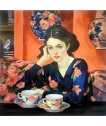 24x24 inches Afternoon tea  stretched Oil Painting Canvas Art Wall Decor... - $250.00