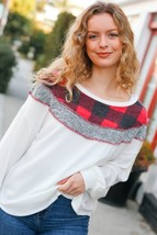 Pretty in Plaid Red &amp; Grey Buffalo Plaid Hacci Outseam Top - £15.72 GBP