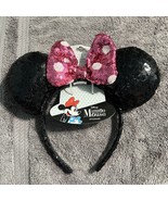 Disney Minnie Mouse Headband Ears Pink Polka Dot Bow Sequins NWT - $19.79