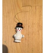 Vintage Wooden Mini Snowman Christmas Ornament - £3.75 GBP