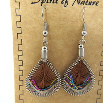 Brown Beige Pierced Earrings Card Thread 1&quot; XS Spirit Nature Woven in Peru  #127 - £10.16 GBP