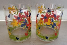 2 (1 Pair) Vintage MCM Culver Colorful Flowers Rocks Old Fashioned Glasses - $28.71