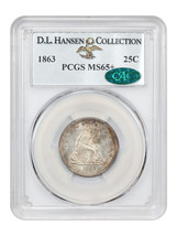 1863 25C PCGS/CAC MS65+ Ex: D.L. Hansen - £6,035.83 GBP