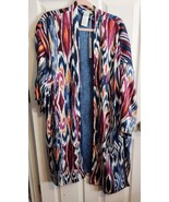 CHICOS DRAMA KIMONO PRIZED IKAT COVERING Ruana MEDIEVAL BLUE L/XL NWT$129  - $59.95