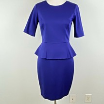 Trina Turk Trophie Dress Womens 2 Blue Peplum Short Sleeve Ponte Sheath ... - £27.14 GBP