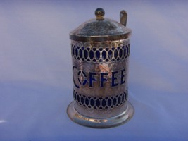 Leonard Silver Plate &amp; Blue Coffe Canister w/ Spoon Vintage - £10.03 GBP