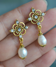 Pearl Earrings, Freshwater Pearl Earrings, Gold Earrings, Statement (E295) - £7.98 GBP