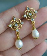Pearl Earrings, Freshwater Pearl Earrings, Gold Earrings, Statement (E295) - £7.85 GBP