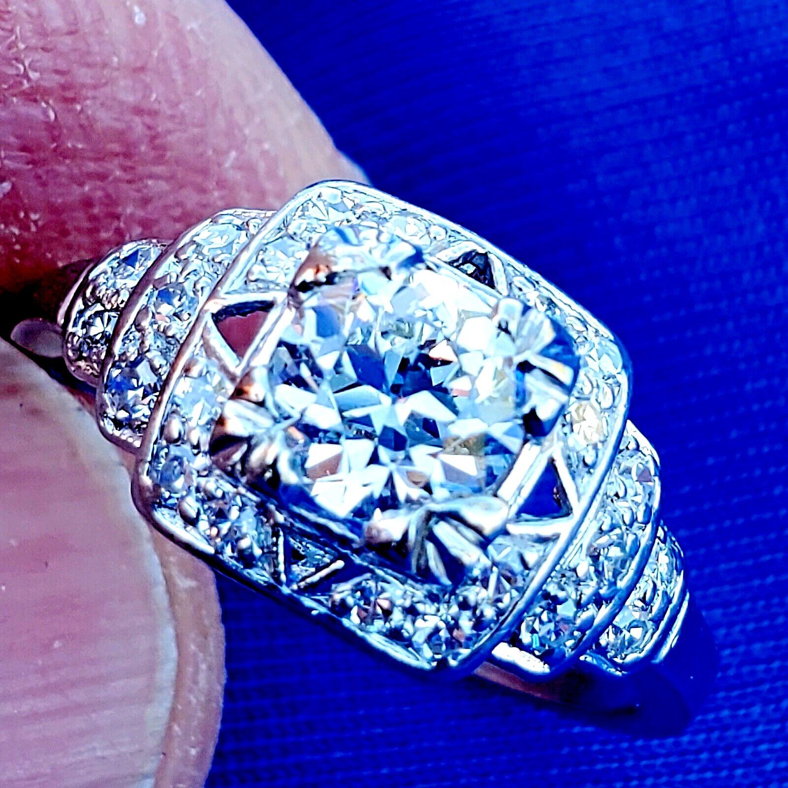 Earth mined Diamond Deco Engagement Ring 1.19 carat Vintage Platinum Solitaire Item image 8