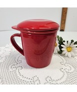 Red Ceramic Tea Infuser 14 oz Mug Cup with Lid Insert and Clean Strainer - £11.11 GBP