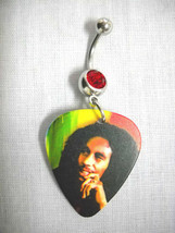 New Rasta Music Bob Marley Deep Thought Guitar Pick 14g Red Cz Belly Button Ring - £4.39 GBP