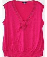 Chaps by Ralph Lauren Womens Plus Embellished Fuschia Pink Smock Top 1X ... - £23.83 GBP