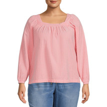 Terra &amp; Sky Ladies Plus Size Square Neck Top Coral Stripe Plus Size 3X - £21.50 GBP