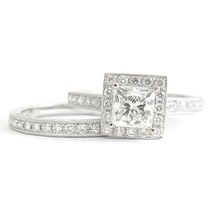 Authenticity Guarantee 
Princess Milgrain Halo Diamond Engagement Ring Band S... - £3,930.64 GBP