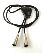 Huecho En Mexico Alpaca Silver Black Bolo Turquoise with Leather Cord 101316 - $84.14