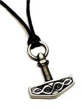 Thors Hammer Necklace Pendant Nordic Asatru Corded Norse Heathen Mjolnir Cord - £6.89 GBP