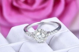 Round Cut 1.75Ct White Moissanite Halo Engagement Ring White Gold Plated Size 5 - £112.35 GBP