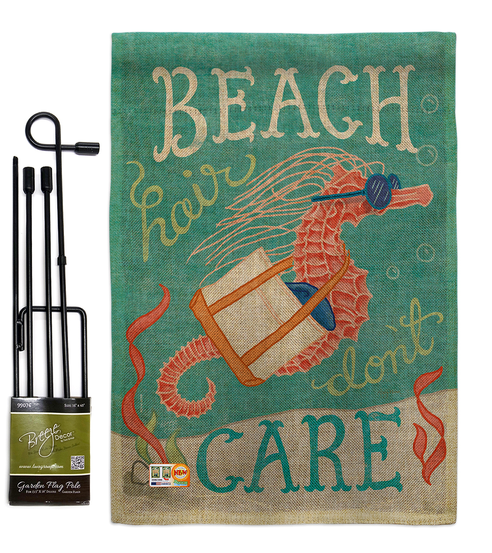 Seahorse Beach Hair Burlap - Impressions Decorative Metal Garden Pole Flag Set G - $33.97