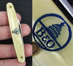 vintage B&amp;O railroad pocket knife USA 2 blade mother of pearl MOP - €19,03 EUR