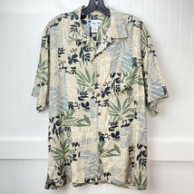 Island Blue Hawaiian Silk Blend Button Up Shirt Sz Large Beige Short Sleeve - £10.18 GBP