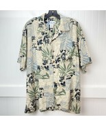 Island Blue Hawaiian Silk Blend Button Up Shirt Sz Large Beige Short Sleeve - £10.03 GBP