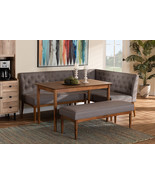 Mario Gray Fabric Upholstered and Walnut Brown 4Pc Dining Nook Set - $24,706.48 MXN
