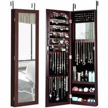 Full Length Mirror Jewelry Cabinet with Ring Slots and Necklace Hooks-Da... - $156.67 CAD